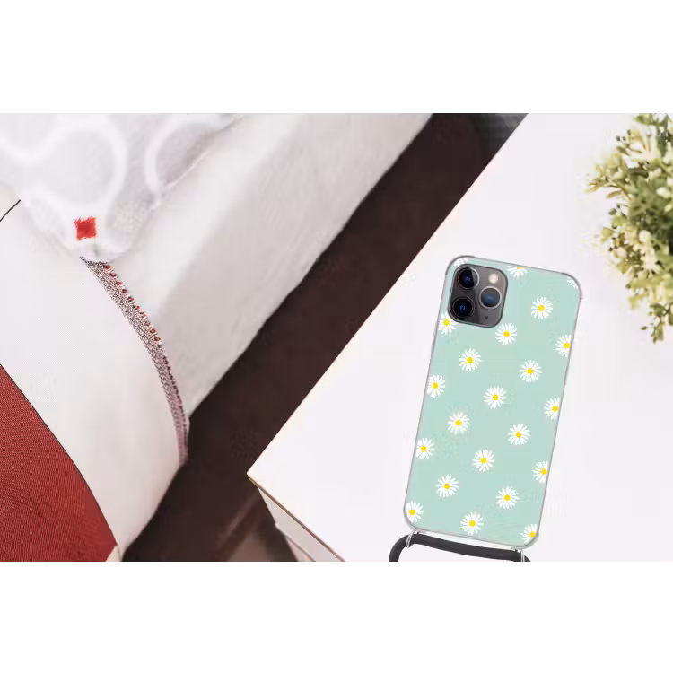 Madeliefjes - Pastel - Wit - Groen - Bloemen patroon Hoesje iPhone 12 Pro met koord klein -kamer