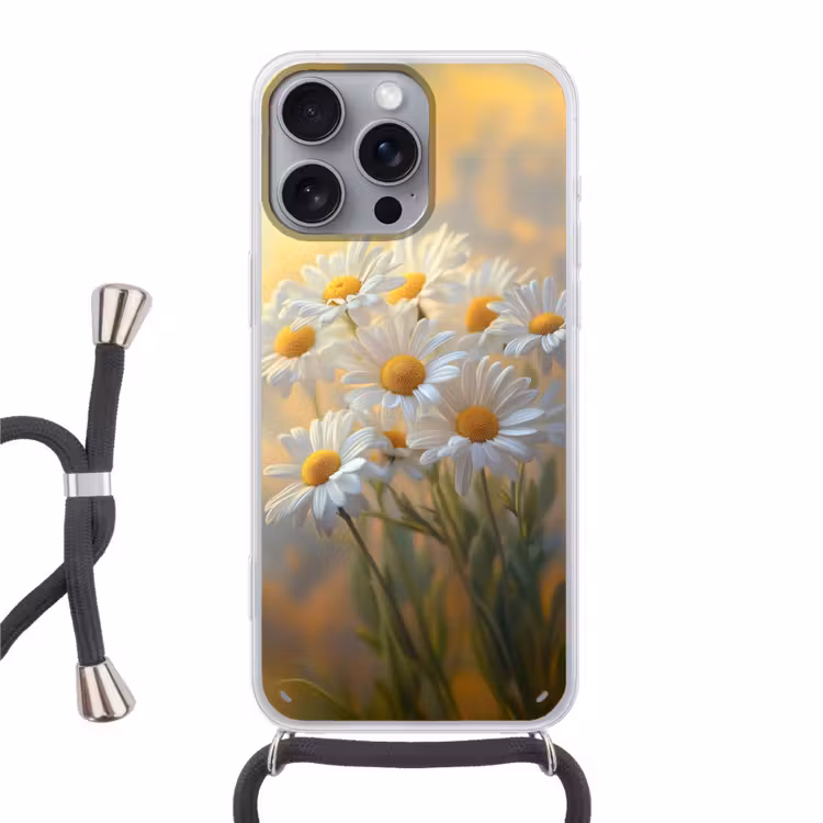 Madeliefjes - Wit - Zonlicht Hoesje iPhone 16 Pro Max met koord klein -3d