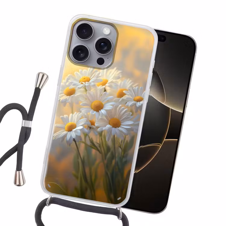 Madeliefjes - Wit - Zonlicht Hoesje iPhone 16 Pro Max met koord klein -sfeer1