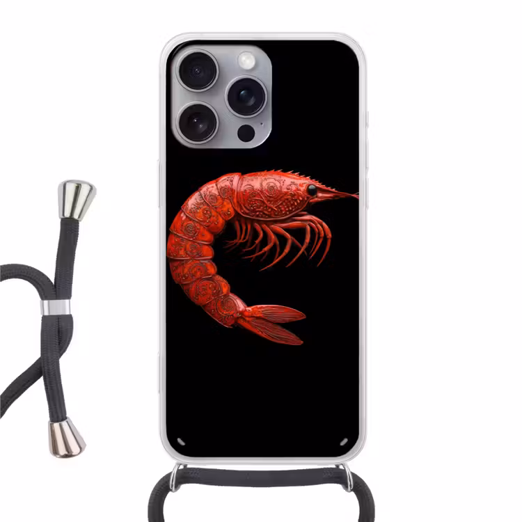 Garnaal - Rood - Dieren Hoesje iPhone 16 Pro Max met koord klein -3d