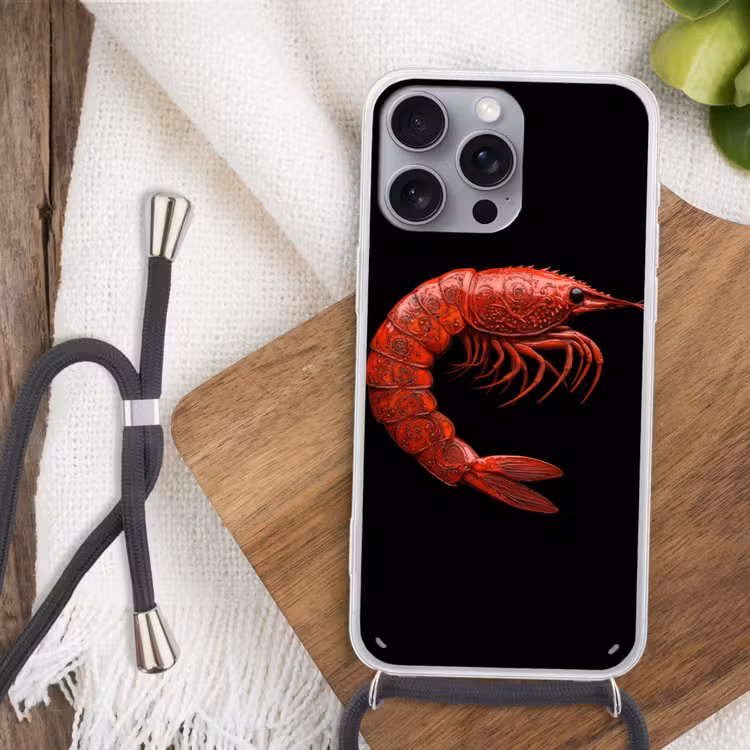 Garnaal - Rood - Dieren Hoesje iPhone 16 Pro Max met koord klein -sfeer4