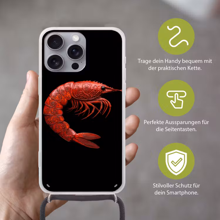 Garnaal - Rood - Dieren Hoesje iPhone 16 Pro Max met koord klein -sfeer2_DE