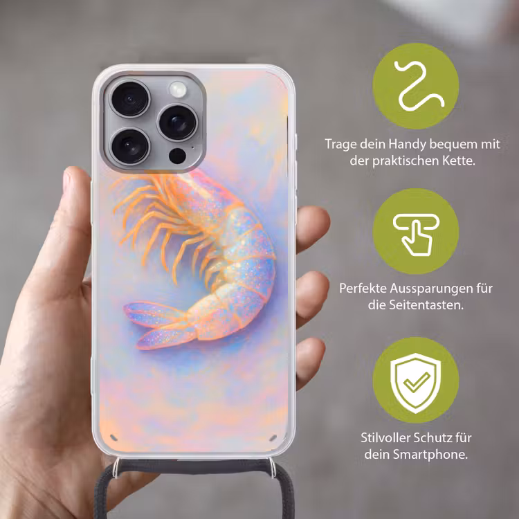 Garnaal - Subtiele structuur - Blauw - Roze Hoesje iPhone 16 Pro Max met koord klein -sfeer2_DE