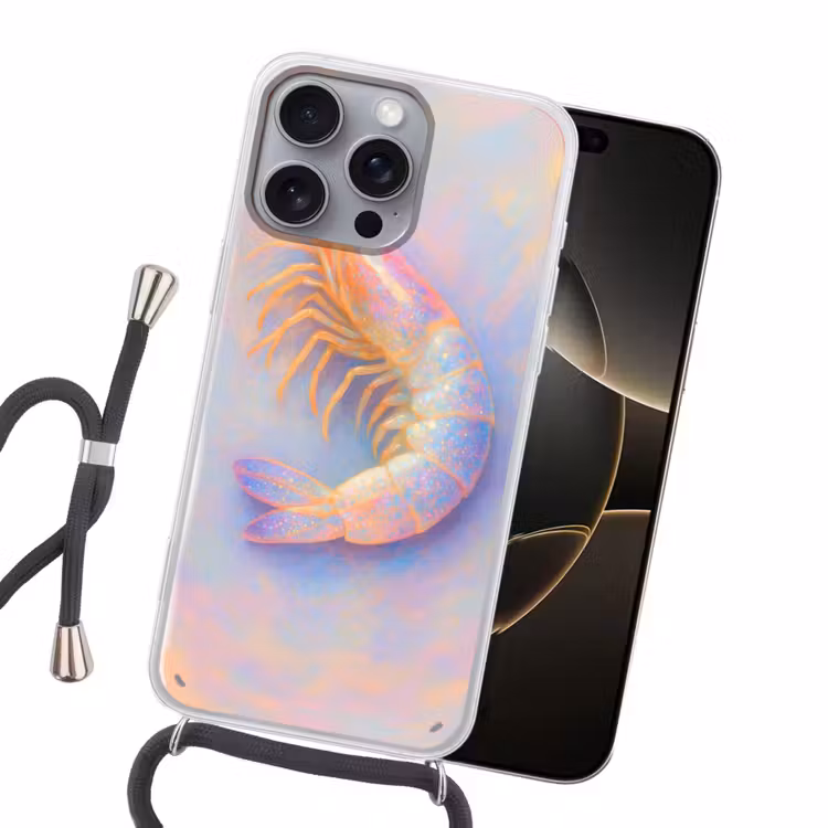 Garnaal - Subtiele structuur - Blauw - Roze Hoesje iPhone 16 Pro Max met koord klein -sfeer1
