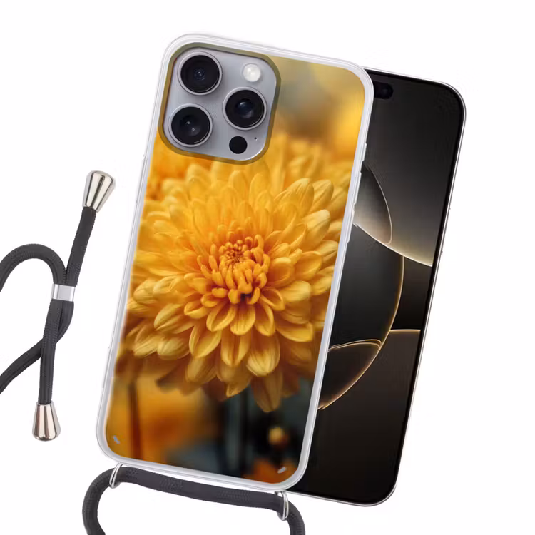 Geel - Chrysant - Zachtheid Hoesje iPhone 16 Pro Max met koord klein -sfeer1