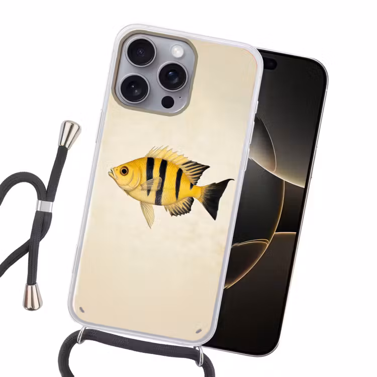 Geel - Vis - Strepen - Tropisch Hoesje iPhone 16 Pro Max met koord klein -sfeer1