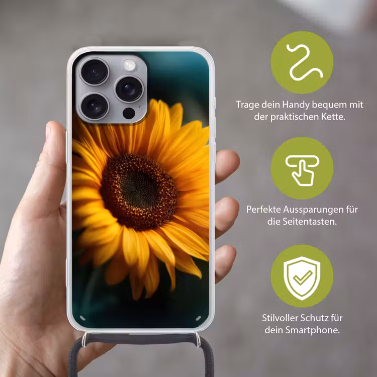 Geel - Zonnebloem - Zomers Hoesje iPhone 16 Pro Max met koord klein -sfeer2_DE
