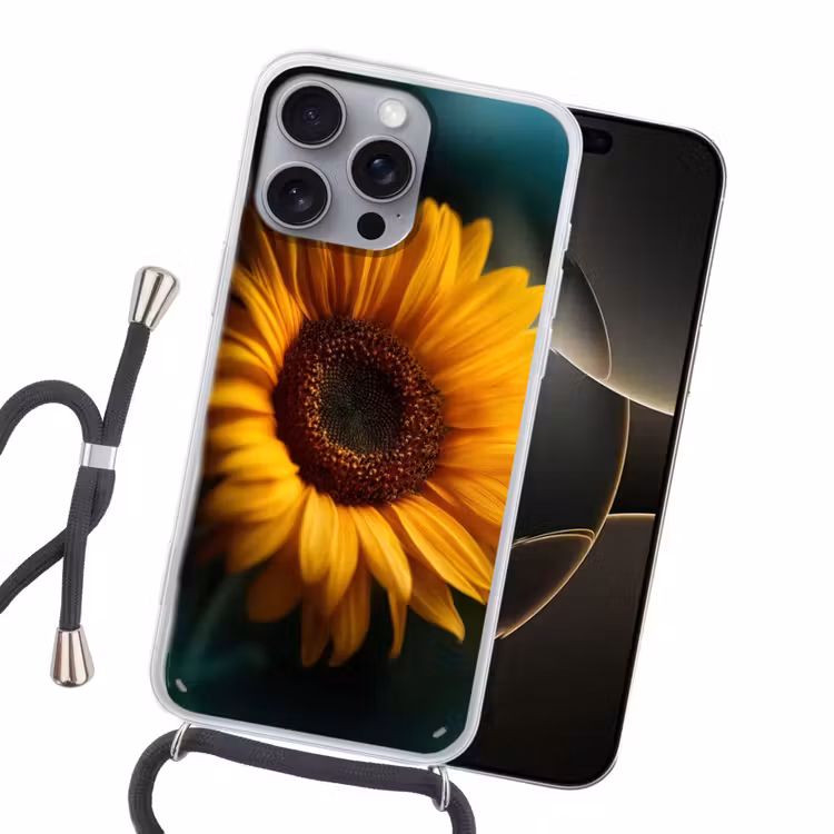 Geel - Zonnebloem - Zomers Hoesje iPhone 16 Pro Max met koord klein -sfeer1