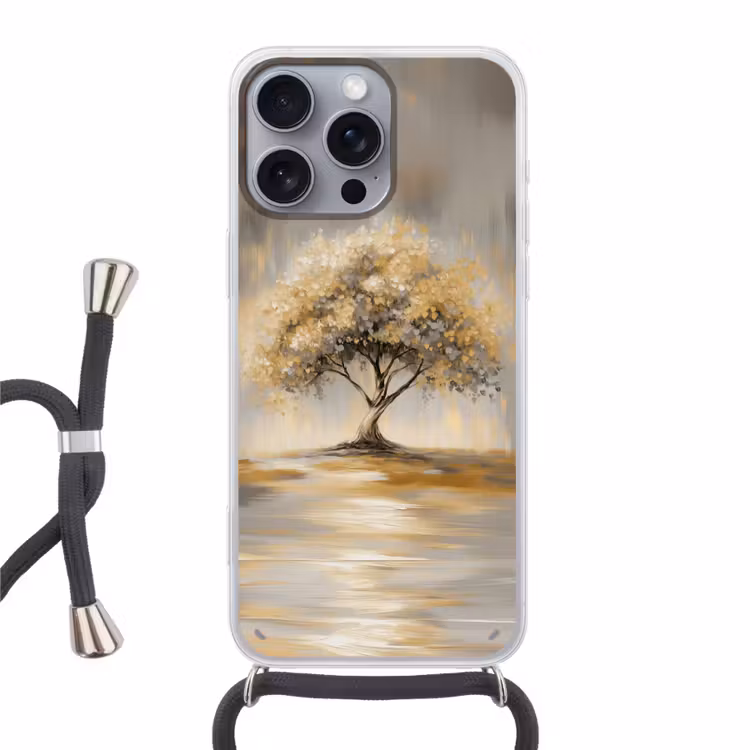 Schilderij - Boom - Abstract - Bladeren Hoesje iPhone 16 Pro Max met koord klein -3d