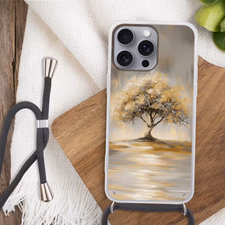 Schilderij - Boom - Abstract - Bladeren Hoesje iPhone 16 Pro Max met koord klein -sfeer4