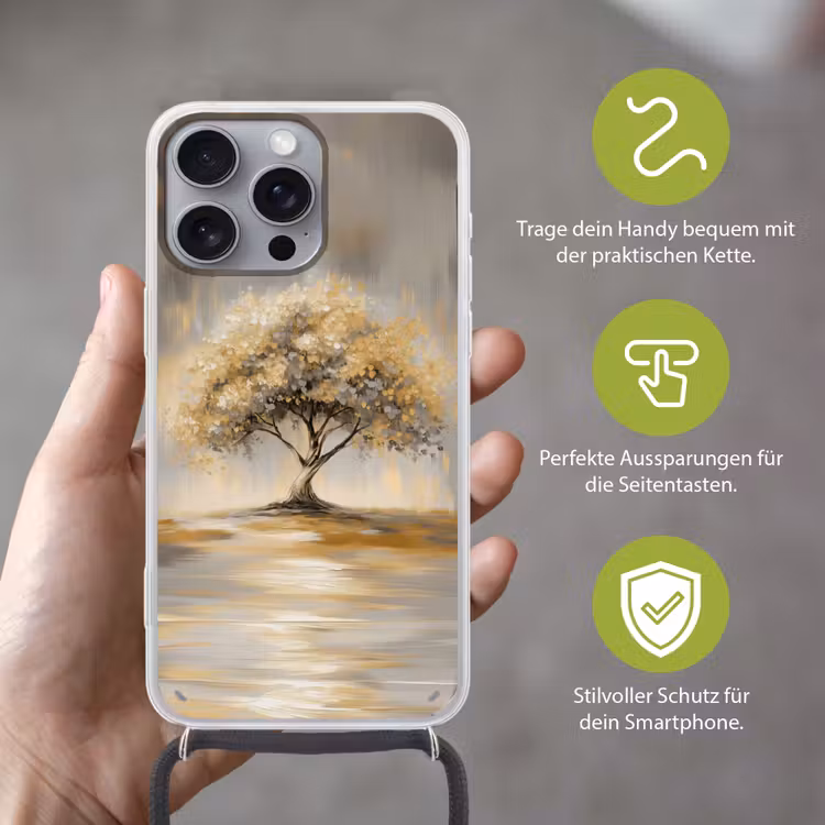 Schilderij - Boom - Abstract - Bladeren Hoesje iPhone 16 Pro Max met koord klein -sfeer2_DE