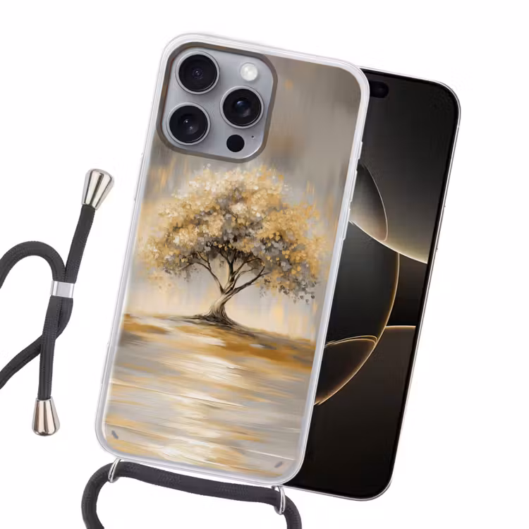 Schilderij - Boom - Abstract - Bladeren Hoesje iPhone 16 Pro Max met koord klein -sfeer1