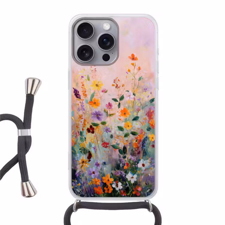 Schilderij - Bloemen - Abstract - Kleurrijk Hoesje iPhone 16 Pro Max met koord klein -3d