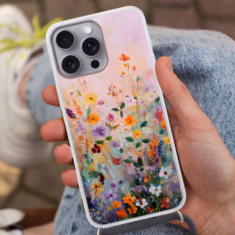 Schilderij - Bloemen - Abstract - Kleurrijk Hoesje iPhone 16 Pro Max met koord klein -sfeer3