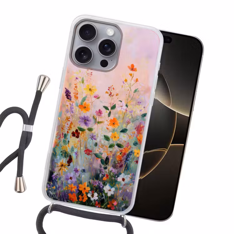 Schilderij - Bloemen - Abstract - Kleurrijk Hoesje iPhone 16 Pro Max met koord klein -sfeer1