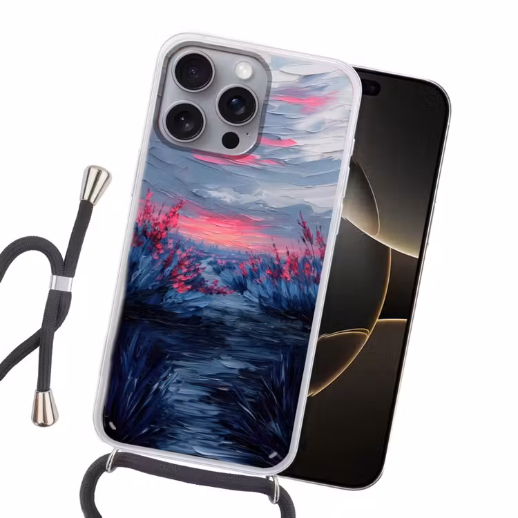 Schilderij - Zonsondergang - Bloemen - Rivier Hoesje iPhone 16 Pro Max met koord klein -sfeer1