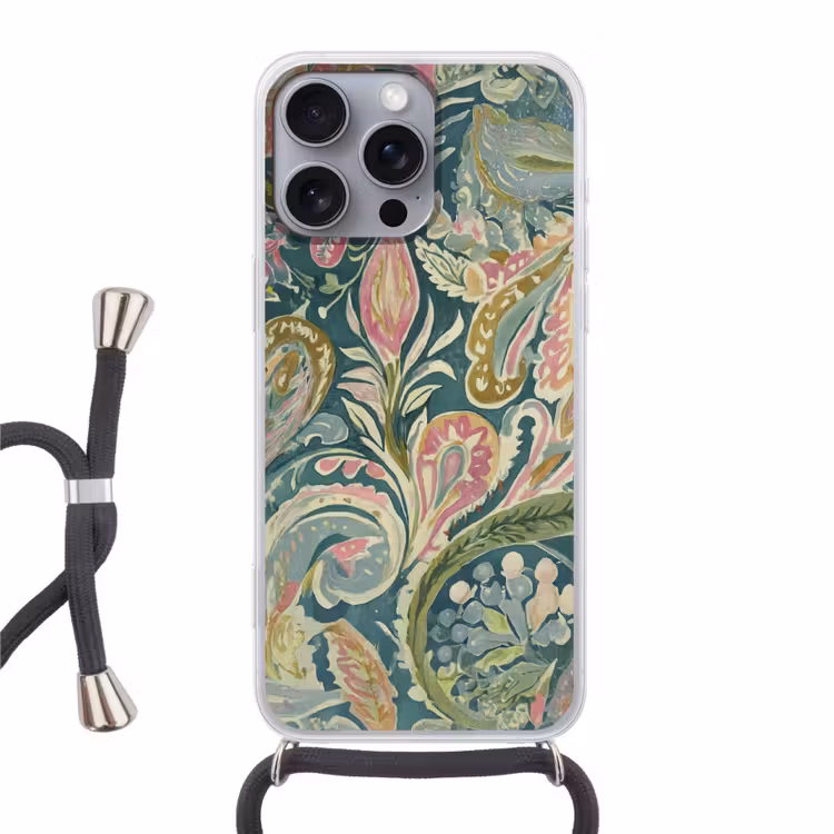 Patroon - Kleurrijk - Sierlijk - Groen Hoesje iPhone 16 Pro Max met koord klein -3d