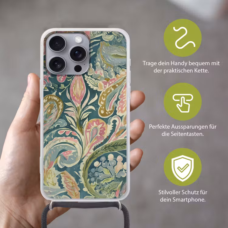 Patroon - Kleurrijk - Sierlijk - Groen Hoesje iPhone 16 Pro Max met koord klein -sfeer2_DE