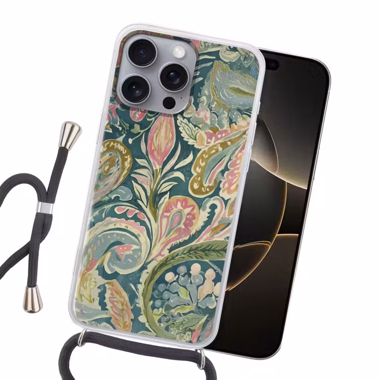 Patroon - Kleurrijk - Sierlijk - Groen Hoesje iPhone 16 Pro Max met koord klein -sfeer1