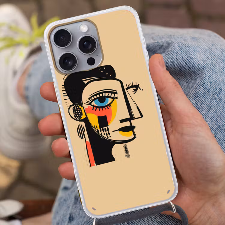 Geometrisch - Felle kleuren - Kubistische stijl Hoesje iPhone 16 Pro Max met koord klein -sfeer3