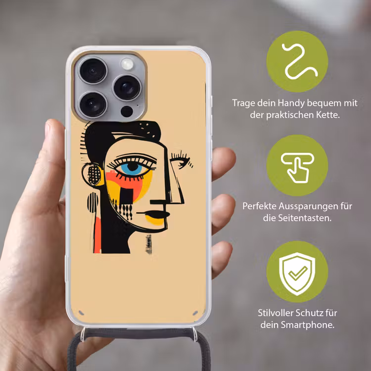 Geometrisch - Felle kleuren - Kubistische stijl Hoesje iPhone 16 Pro Max met koord klein -sfeer2_DE