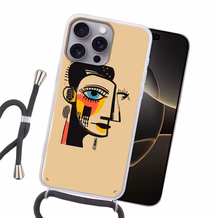 Geometrisch - Felle kleuren - Kubistische stijl Hoesje iPhone 16 Pro Max met koord klein -sfeer1