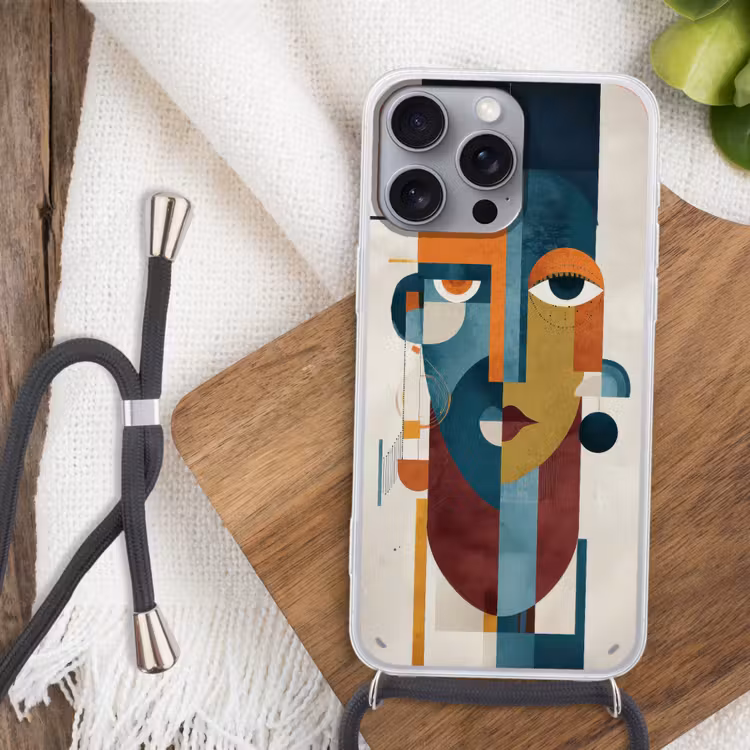 Geometrisch - Strakke vormen - Kleurrijk Hoesje iPhone 16 Pro Max met koord klein -sfeer4
