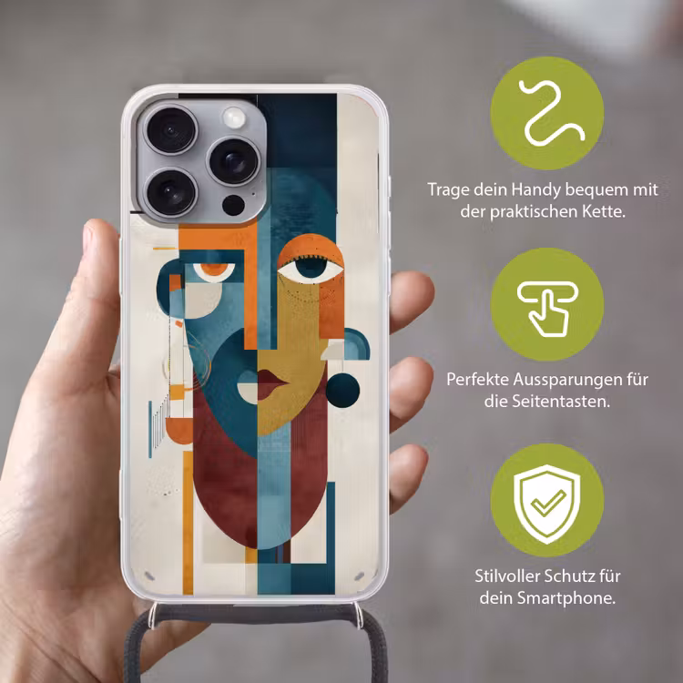 Geometrisch - Strakke vormen - Kleurrijk Hoesje iPhone 16 Pro Max met koord klein -sfeer2_DE