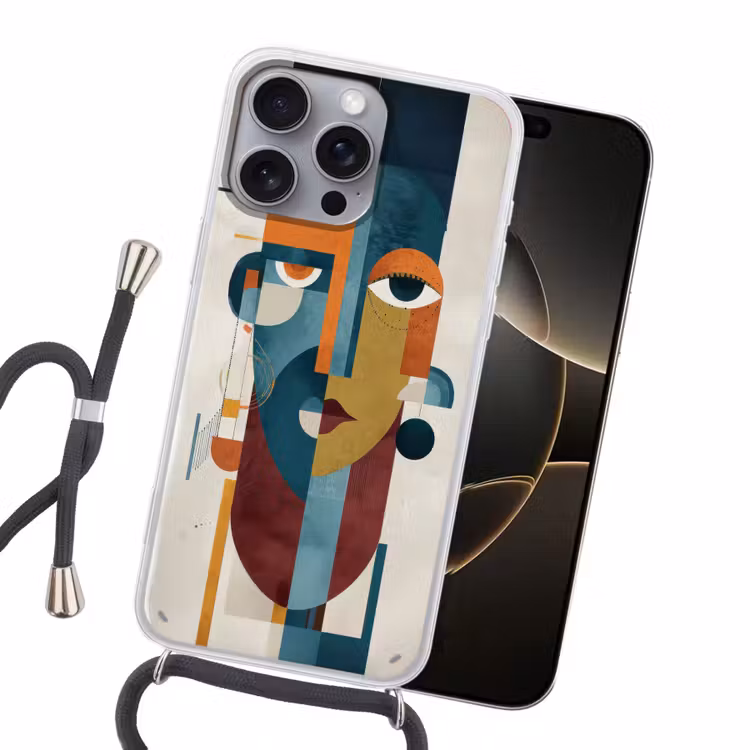 Geometrisch - Strakke vormen - Kleurrijk Hoesje iPhone 16 Pro Max met koord klein -sfeer1