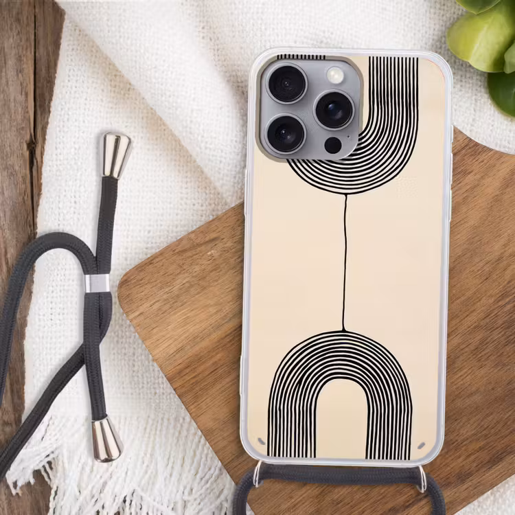 Geometrische bogen - Minimalistisch - Symmetrisch Hoesje iPhone 16 Pro Max met koord klein -sfeer4