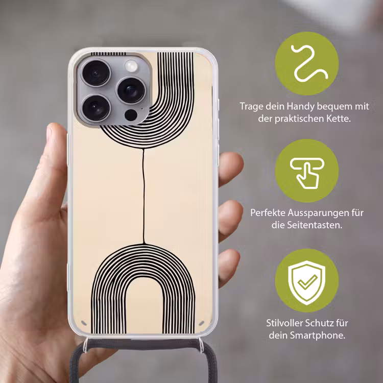 Geometrische bogen - Minimalistisch - Symmetrisch Hoesje iPhone 16 Pro Max met koord klein -sfeer2_DE