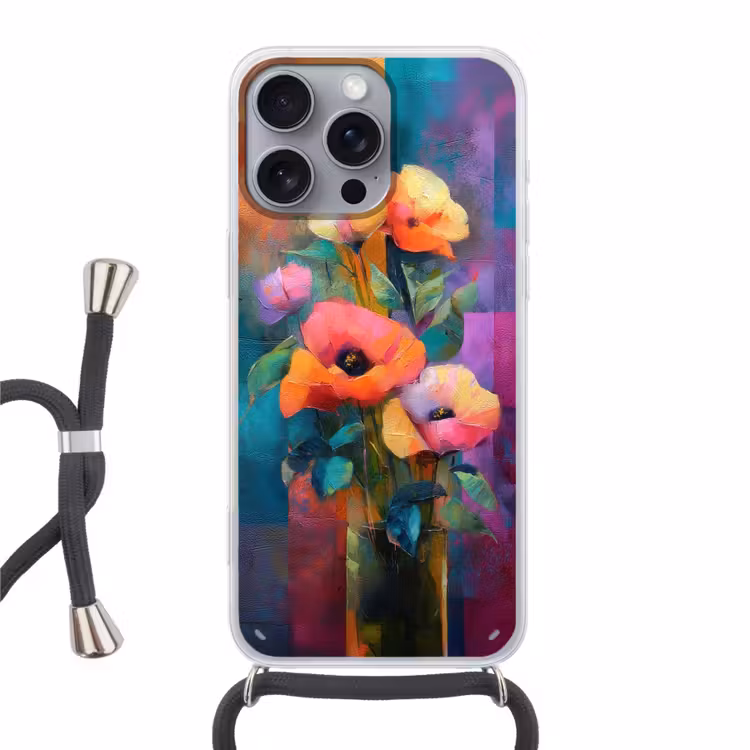 Geometrische kleurvlaken - Modern - Fantasiebloemen Hoesje iPhone 16 Pro Max met koord klein -3d