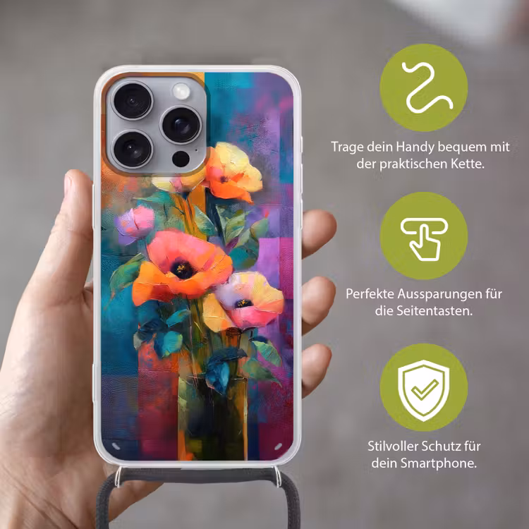 Geometrische kleurvlaken - Modern - Fantasiebloemen Hoesje iPhone 16 Pro Max met koord klein -sfeer2_DE