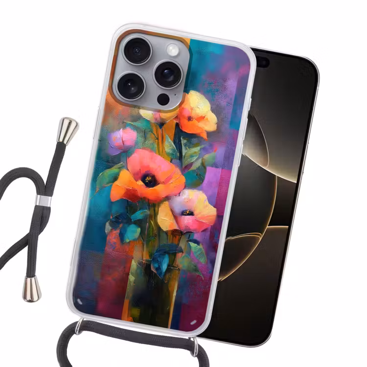Geometrische kleurvlaken - Modern - Fantasiebloemen Hoesje iPhone 16 Pro Max met koord klein -sfeer1