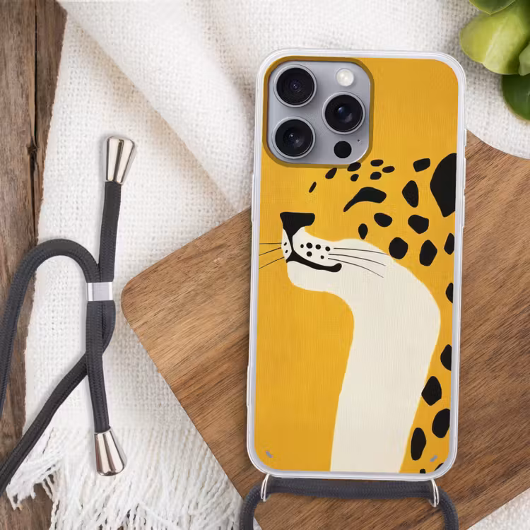 Cheetah - Illustratie - Geel Hoesje iPhone 16 Pro Max met koord klein -sfeer4