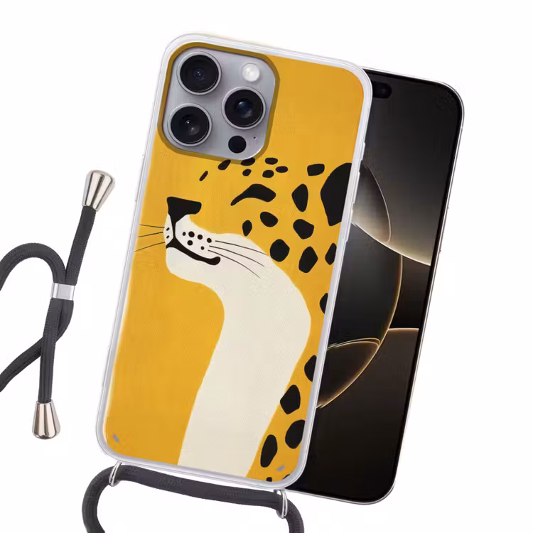 Cheetah - Illustratie - Geel Hoesje iPhone 16 Pro Max met koord klein -sfeer1