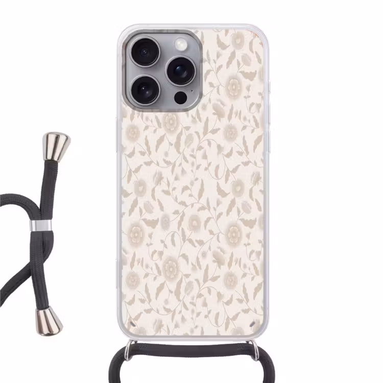 Sierlijk - Bloemen - Beige Hoesje iPhone 16 Pro Max met koord klein 804 -3d