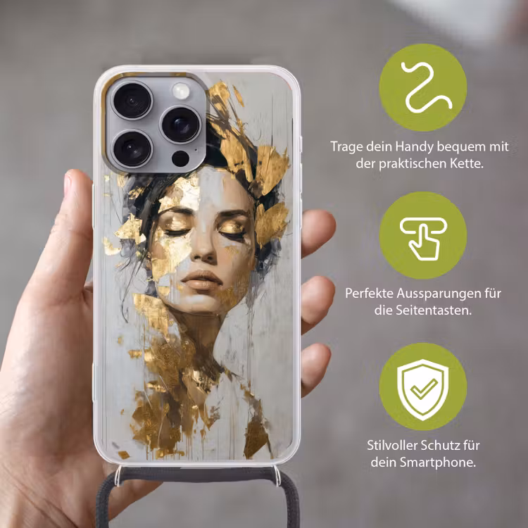 Sierlijk - Vrouw - Goud - Ogen Hoesje iPhone 16 Pro Max met koord klein -sfeer2_DE