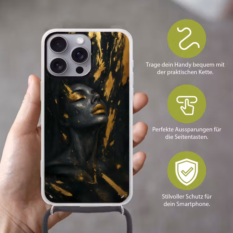 Gezicht - Vrouw - Verfspatten - Abstract Hoesje iPhone 16 Pro Max met koord klein -sfeer2_DE