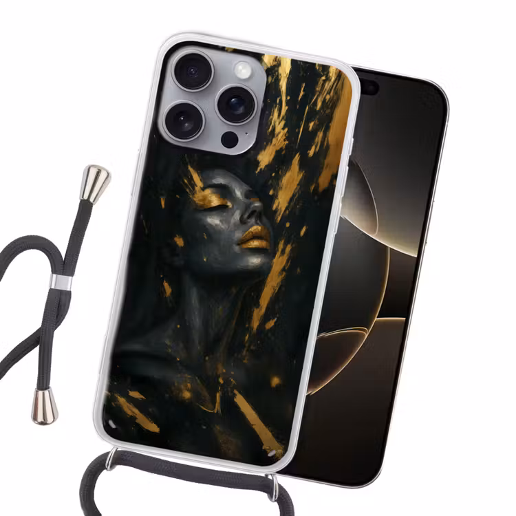 Gezicht - Vrouw - Verfspatten - Abstract Hoesje iPhone 16 Pro Max met koord klein -sfeer1