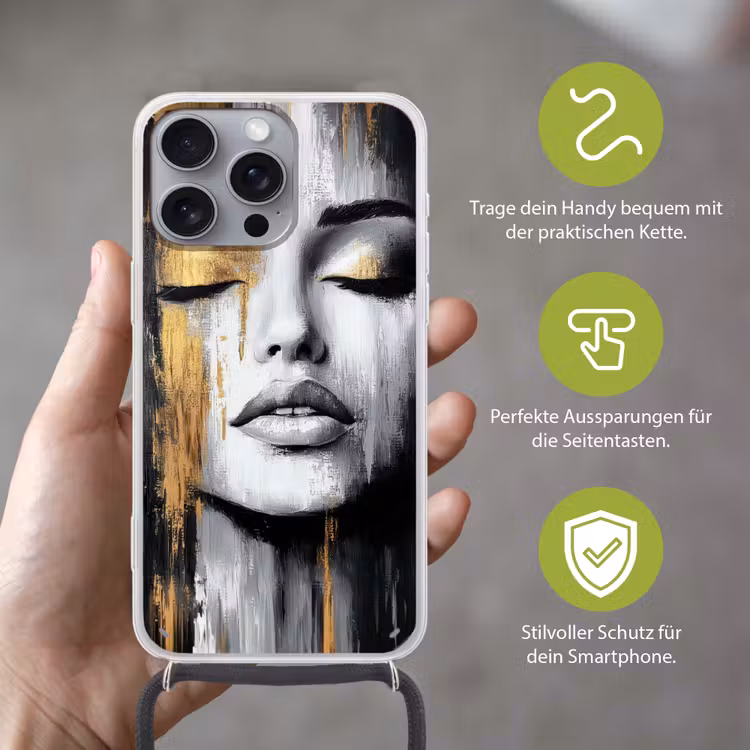 Gezicht - Vrouw - Penseelstreken - Abstract Hoesje iPhone 16 Pro Max met koord klein -sfeer2_DE