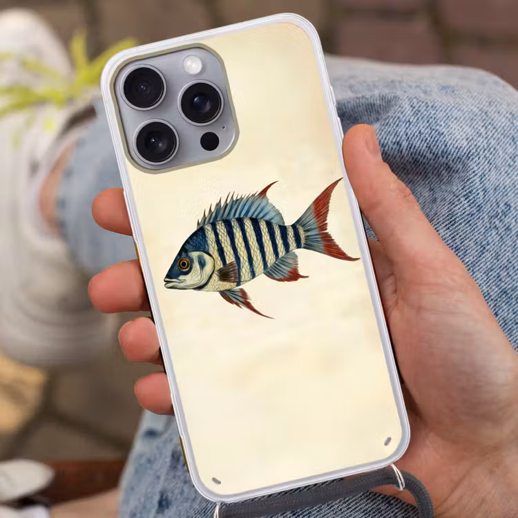 Gestreept - Donkerblauw - Rugvin - Vis Hoesje iPhone 16 Pro Max met koord klein -sfeer3