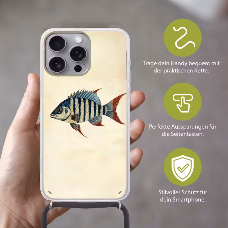 Gestreept - Donkerblauw - Rugvin - Vis Hoesje iPhone 16 Pro Max met koord klein -sfeer2_DE