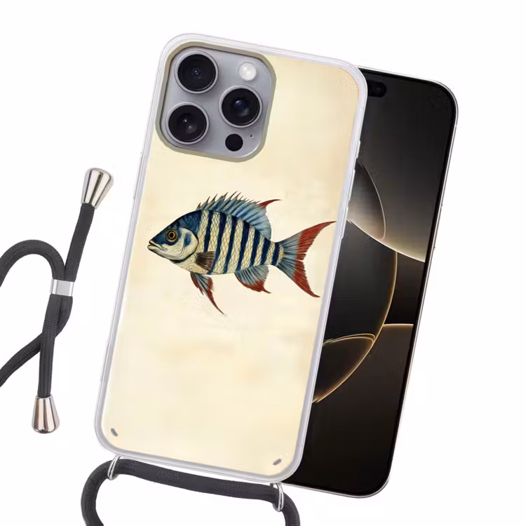 Gestreept - Donkerblauw - Rugvin - Vis Hoesje iPhone 16 Pro Max met koord klein -sfeer1