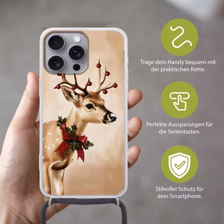 Gewei - Kerst - Rendier - Rood Hoesje iPhone 16 Pro Max met koord klein -sfeer2_DE
