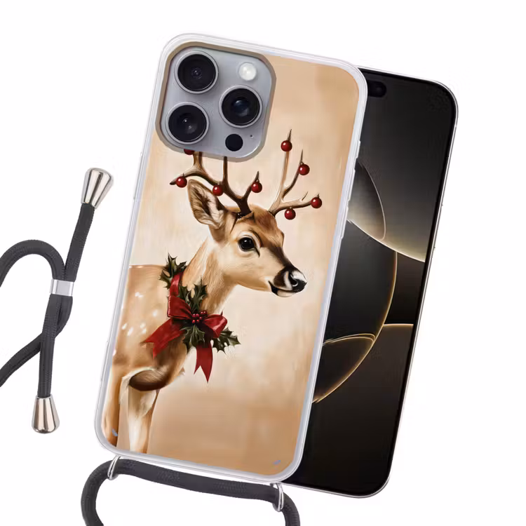 Gewei - Kerst - Rendier - Rood Hoesje iPhone 16 Pro Max met koord klein -sfeer1