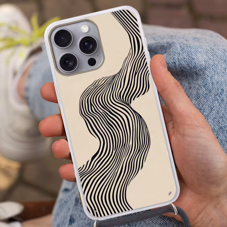 Golvend - Lijnen - Abstract - Silhouet Hoesje iPhone 16 Pro Max met koord klein -sfeer3