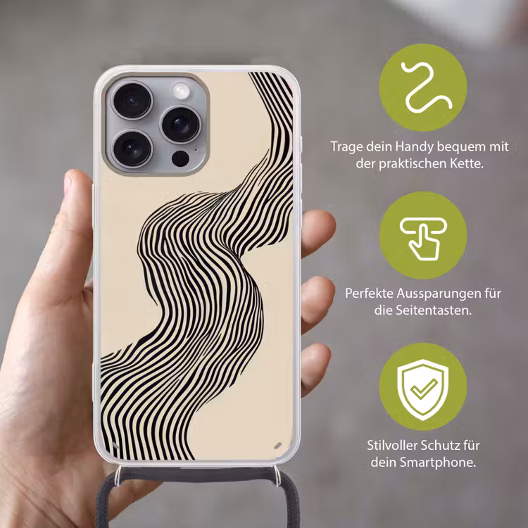 Golvend - Lijnen - Abstract - Silhouet Hoesje iPhone 16 Pro Max met koord klein -sfeer2_DE