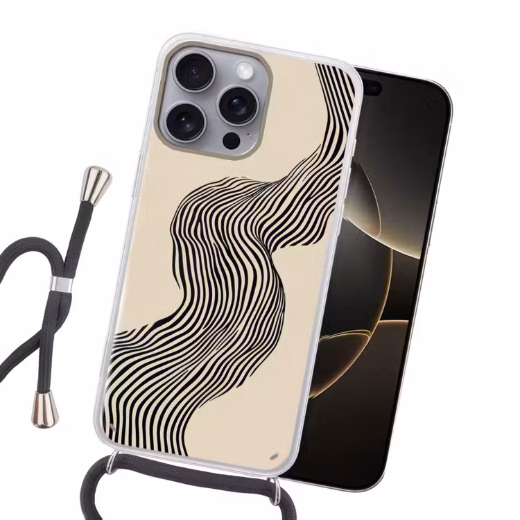 Golvend - Lijnen - Abstract - Silhouet Hoesje iPhone 16 Pro Max met koord klein -sfeer1