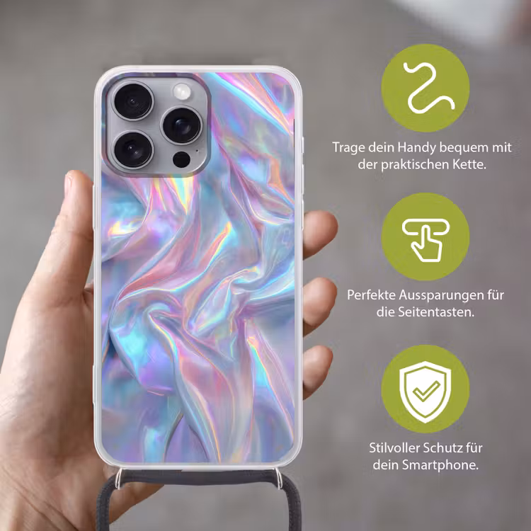 Golvend - Pasteltinten - Glanzend - Stof Hoesje iPhone 16 Pro Max met koord klein -sfeer2_DE